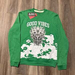 Blind Rooster Green Good Vibes Dragon Graphic Crew Neck Sweatshirt